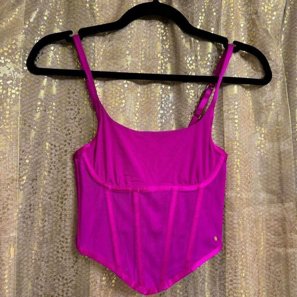 Sofia Intimates Bright Pink Magenta Fuchsia Mesh Corset Bustier XS‎